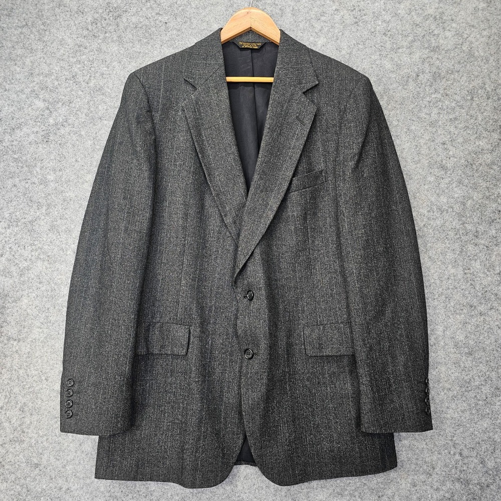 Vintage 90s STRATHMORE Sports Coat Men 40L Medium Long Gray Glen Plaid Union USA